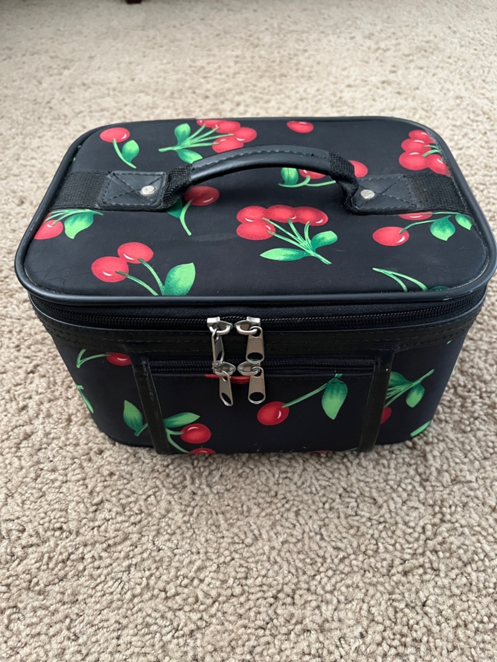 Cherry Print Black Cosmetic Train Case